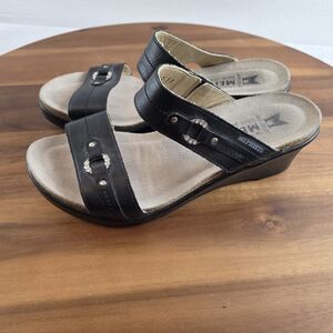 Mephisto Naide Wedge Slide Sandals Black Leather  Wmn's 7